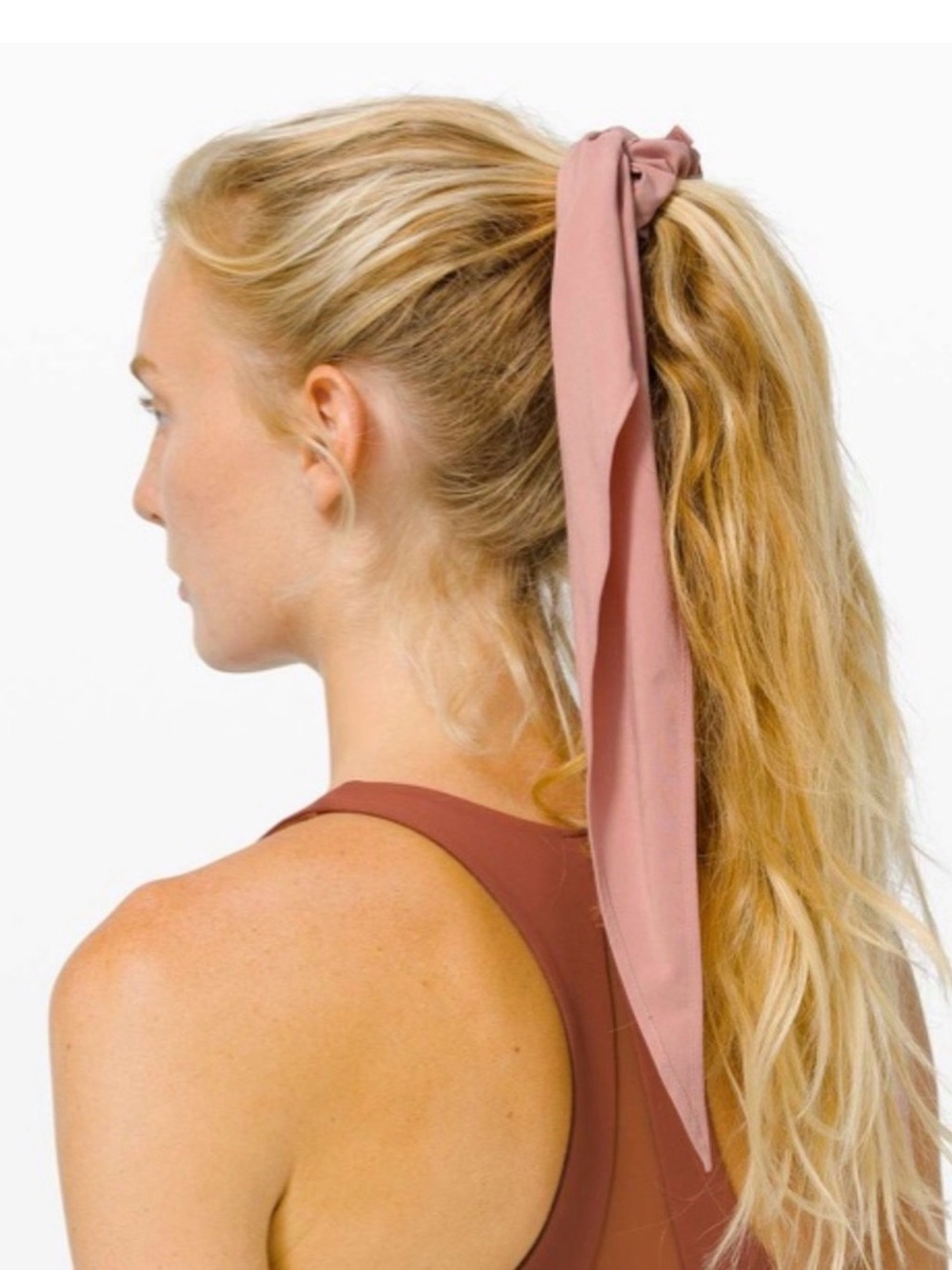 LULUEMON UPLIFTING SCRUNCHIE Pink Long Ribbon Ponytail Scrunchie NEW